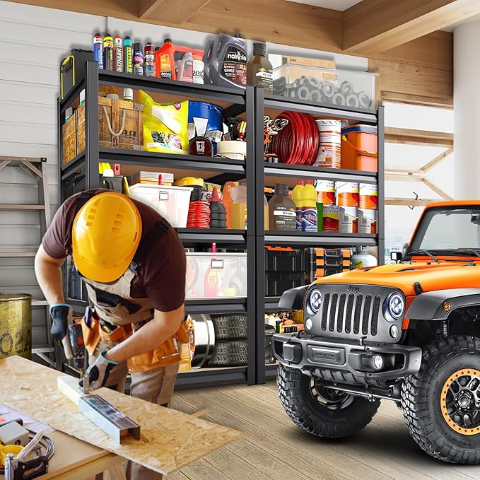 46" W Garage Shelving Heavy Duty Storage Shelves Adjustable Garage Shelves 5 Tier Metal Shelving Unit Utility Rack Shelf for Storage Warehouse Pantry (1, 72''H x 45.7''W×20''D)