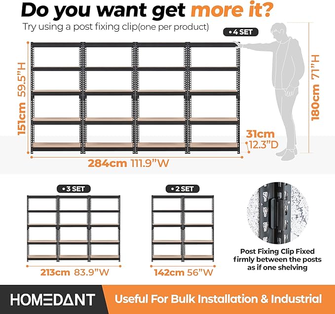 HOMEDANT 5 Tier Storage Shelves Adjustable Laminated Boltless Garage Metal Shelving Unit Heavy Duty Utility Rack Shelf Warehouse Pantry Closet Kitchen (1, (S) 28" W, Black)