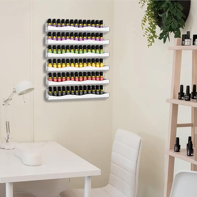 YMVV 15" Nail Polish Rack Wall Mounted Shelf,6 Pack White Acrylic Nail Polish Organizer Nail Supplies for Nail Techs,Great Display for Salons Retailers, YMVVWHITE 003