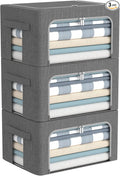 CYhom 3Pack Foldable Storage Bins - Frame Storage Box Linen Fabric Stackable Clothes Container Organizer with Clear Window & Carry Handles Large Capacity (Small-22L, Dark Gray)