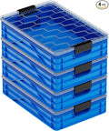SIDIO Quarter Crate 4 Pack of Stackable Storage Bins - Organizer Bins with Dividers for Garage Organization, Home Storage - Heavy Duty Plastic Containers - 19.16” x 12.75”x 4.57” (SidioBlue)