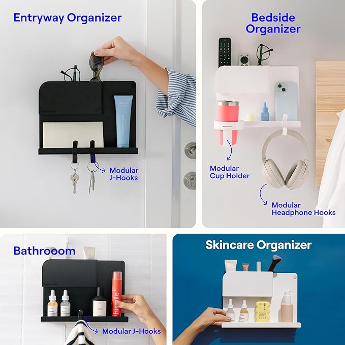 WallShelfie Bedside Wall Organizer & Bedside Shelf, Room Decor, Dorm Room Essential, Floating Bedside Shelf Wall Mount Organizer, Remote Control Holder, RV Accessories, Floating Shelves (White)