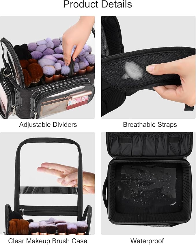 TANTO Makeup Backpack Extra Large Cosmetic Bags Professional Makeup Artist Bag Travel Train Case Storage Organizer Double-Layer Cosmetic Case with 4 Pouch and Brush Organizer