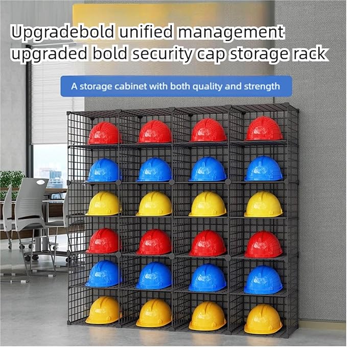 Stackable Safety Helmet Storage Boxes, Large Adjustable Hard Hat Placement Organizer Rack,with Wheels,for Construction Site/Garage/Workshop/Factory Helmet Display Shelf (Black, 24 Grids-4 * 6)