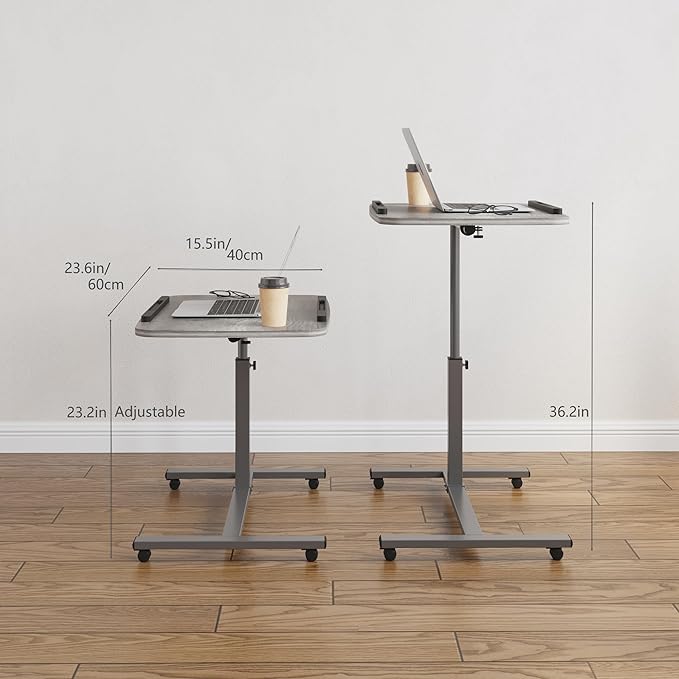Adjustable Overbed Bedside Table with Wheels Hospital Bed Table Portable Computer Stands Movable Desk Computer Table for Bed Laptop Stand for Couch