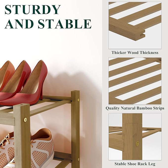 Smiry Bamboo Shoe Rack for Closet, 6 Tier Wooden Stackable Shoe Organizer, Free Standing Shoes Storage Shelf for Entryway, Front Door Entrance, Walnut