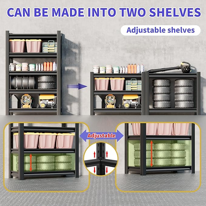 Garage Shelving Unit 24" D x 48" W x 87" H Heavy Duty Storage Shelves Easy Assembly 5 Tier Adjustable Metal Shelving Utility Shelf Rack Garage Storage Organizer for, Basement, Warehouse