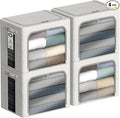 4 Pack Clothes Storage Bins with Metal Frame - 36L Stackable Storage Box with Lid，Foldable Storage Container Organizer for Clothes，Linen Fabric Storage Box with Clear Window＆Zippers＆Handles