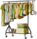 Clothes Rack Load 450 LBS, Heavy Duty Garment Rack, Standing Rolling Metal Hanging Clothes with Sturdy Wheels & Shelves, Black