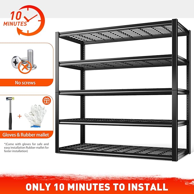 REIBII 48.2''W Garage Shelving Heavy Duty Metal Shelving 3000LBS Storage Shelves Adjustable Metal Shelves 5 Tier Garage Shelf for Basement Pantry Warehouse Supermarket 48.2" W x 24.2" D x 72.2" H