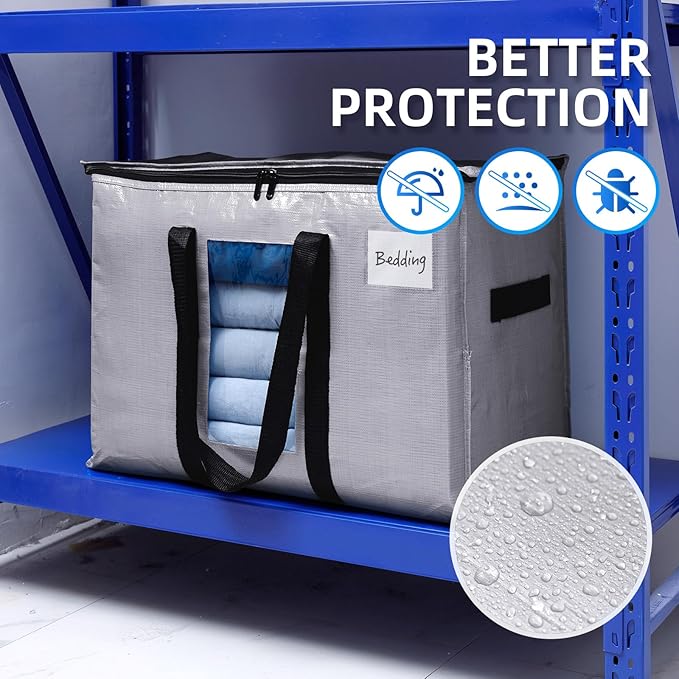 TAILI Extra Large Moving Bags, 12 Pack Silver Heavy Duty Totes for Storage with Visible Window, Wrap Around Handles, Storage Bags for Space Saving, Alternative to Moving Boxes