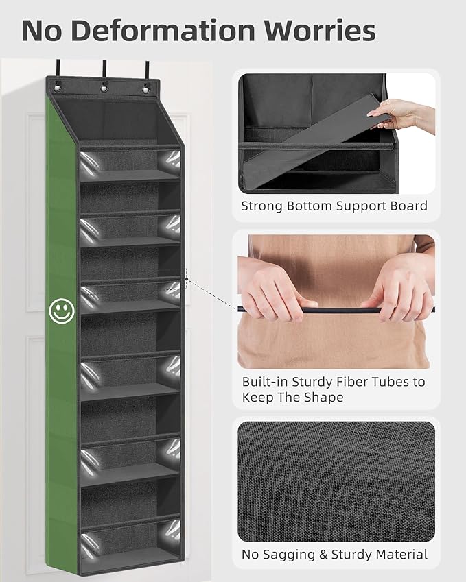 STORAGE MANIAC Over the Door Organizer Large Capacity Hanging Organizer, Clear Deep Pockets Behind Door Closet Organizer and Storage for Nursery, Bathroom, Bedroom, Pantry, 1 Pack Black