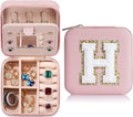 Parima Sister Gifts for Girls - Travel Jewelry Box for Sister, Jewelry Box Organizer for Sister Birthday Gifts | Christmas Gifts for Sister Big Sister Little Sister - Letter H, Pink