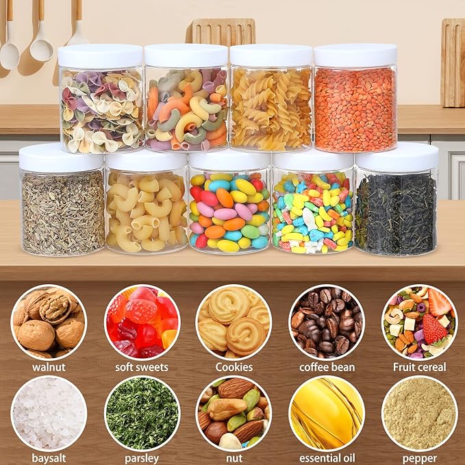 36PCS 8OZ Plastic Jars with Screw On Lids, Labels Refillable Empty Round Slime Containers for Storing Dry Food, Honey Jam, Cream, Butter, Lotion (White)