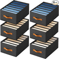 Closet Organizers and Storage - Fabric Clothes Organizer with Handles, Foldable Jeans Organizer for Clothes, Drawer Organizer for Shirts, Bra, Sweater, Scarf, 6 Pack, Black