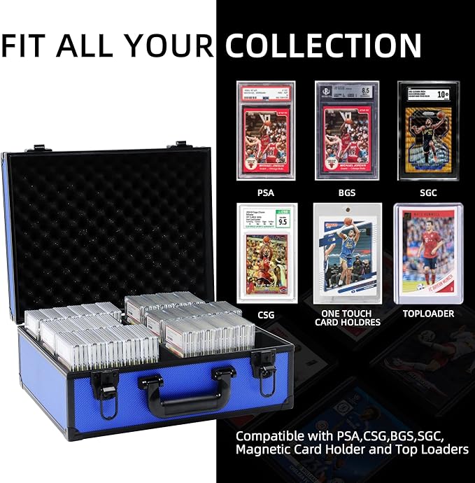 Graded Card Storage Box; Durable Sports, PSA Card Storage Case- Trading Card Storage Box - PSA Slab Case For Top Loaders (BLUE, 16.5x13.3x6.9 inches)