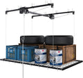 Montary 4x8 FT Overhead Garage Storage Rack for 10-12 FT Ceiling, Adjustable Ceiling Storage Rack with Safety Lock, 325LBS Capacity All-Steel Construction Heavy-Duty Garage Lifting Organizer