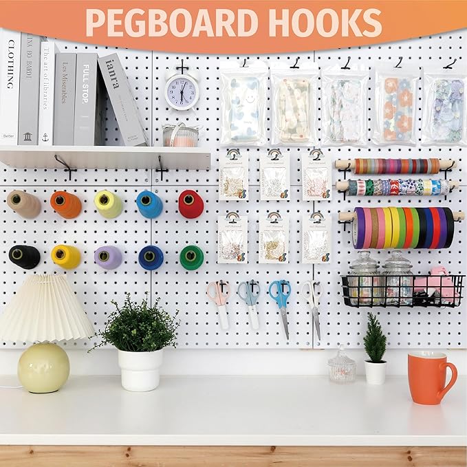 HUHOLE Pegboard Hooks 2 Inch 50PC, Black Peg Board Hooks, Fit 1/4" or 1/8" Pegboard, Ideal Peg Board Organizer Accessories for Garage Tool Organization, Wall Storage (Black, 2 Inch)