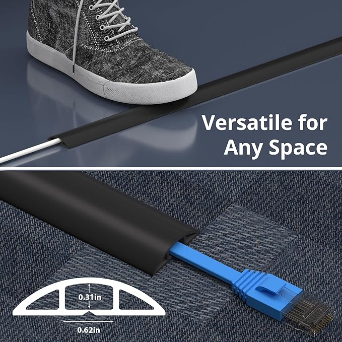 ZhiYo 3.6ft Cord Covers for Wires on Floor, Cord Hider Floor Hide Extension Cords, Soft PVC Cable Cover Cable Protector, Wire Cavity W0.62in H0.31in, Vintage Coffee