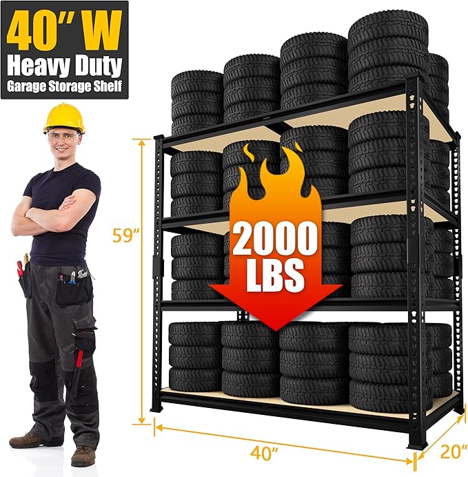 PrimeZone 40" W x 20" D x 59" H Heavy Duty Storage Shelves, 4 Tier Adjustable Garage Shelving Unit, Metal Organizer Shelf Utility Rack for Warehouse Pantry Closet Kitchen, Black, 3 Pack