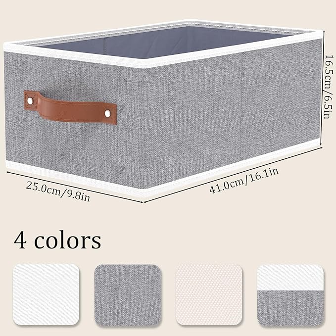 OUTBROS Foldable Bins With Handles, Fabric Storage Boxes, Foldable Bins With Handles, Wardrobe Baskets for Organizing, For bedrooms, living rooms, Shelves, White, 16.1 x 6.5 x 9.8 inch, 6-Pack