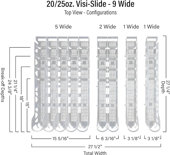 Visi-Slide 20oz Soda Beverage Dispenser - Gravity Fed Glide for Angled Shelves for Coolers, Commercial Refrigerators, Cold Vaults (Pack of 2) Drink Dispenser and Organizer for Cans, Bottles and More