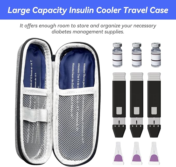 Insulin Cooler Travel Case with 2 Ice Packs, Portable Medication Diabetic Cooler Organizer Bag for Daily Life and Trip Use, Grey (Grey, Hard Case)