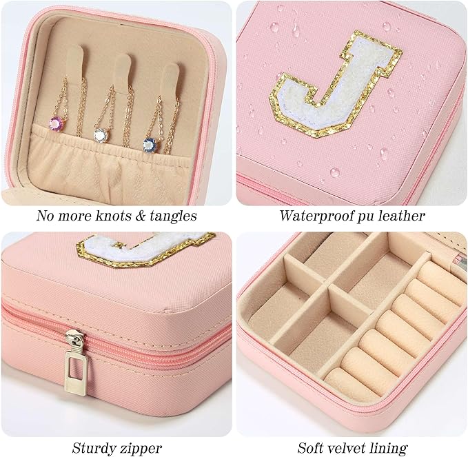 Parima Christmas Stocking Stuffers Gifts for Women Teenage Girls Grandkids, Birthday Gift for Woman, Small Gifts, Cute Travel Jewelry Cases Small Jewelry Box | Letter K, Pink