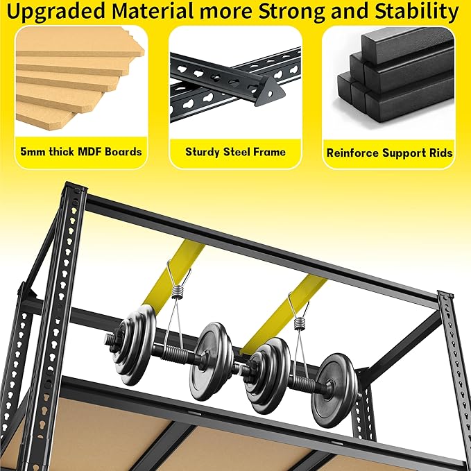 48" W Garage Shelving Heavy Duty 2800LBS Garage Storage Shelves, 5 Tier Adjustable Metal Shelving Unit Utility Rack Shelf for Warehouse, Pantry, Closet, Kitchen 72" H x 48" W x 18" D, Black
