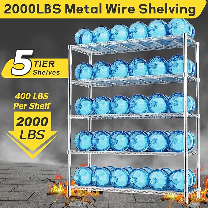 45" W x 20" D x 72" H Heavy Duty Wire Shelving Unit, 5-Tier Utility Storage Rack 2000 lbs Capacity, Adjustable Garage Shelves for Kitchen Garage Pantry, Easy Assembly