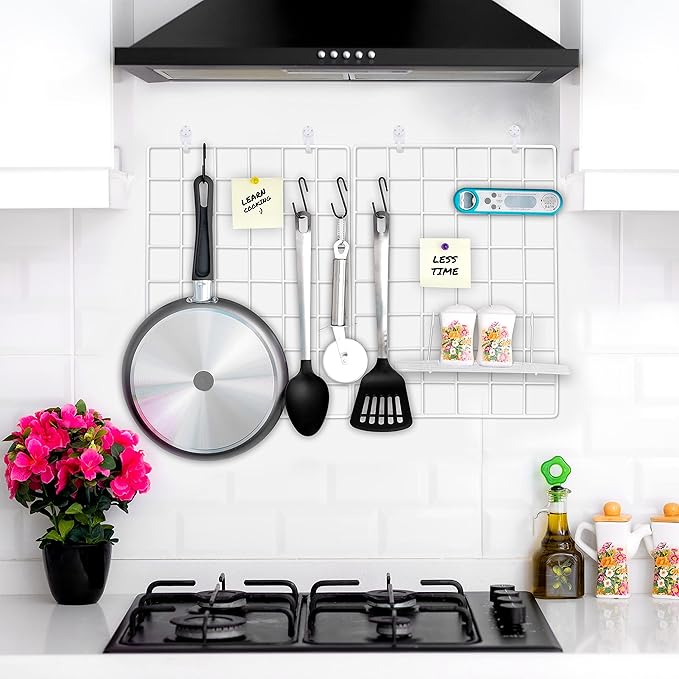 ODOXIA 4-Pack Wire Wall Grid Panel | Photo Grid Wall Decor | Metal Grid Board for Hanging Pictures | Black Wire Grid Organizer for Home, Office & Kitchen | Wall Grid Panel for Display & Storage