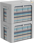 CYhom Clothes Storage Bins Box - Foldable Stackable Container Organizer Set with Clear Window & Carry Handles & Metal Frame - 2Pack Large Capacity for Bedding, Blankets, Books