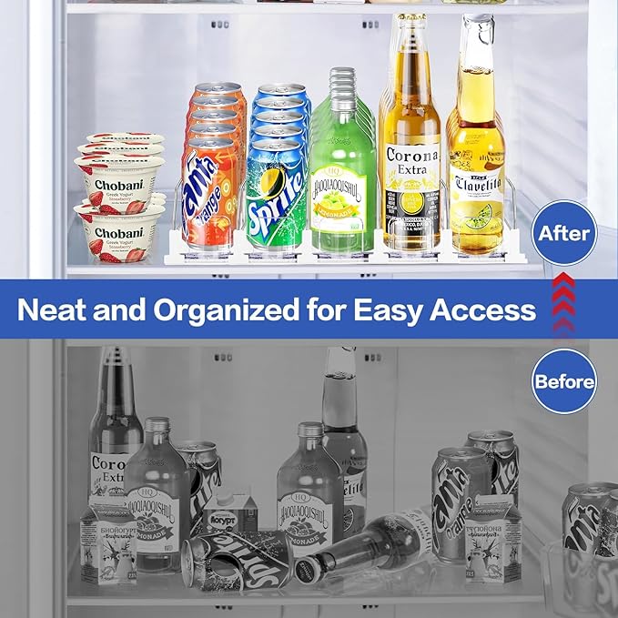 Drink Organizer for Mini Fridge, Automatic Pusher Drink Dispenser for Refrigerator, Soda Can Organizer for Beer Beverage, Holds up to 16 Cans 4Row (Depth12.2 xWide13.4)