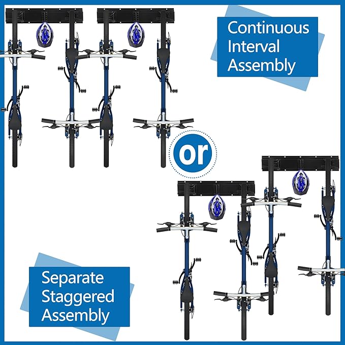 Sinoer Bike Storage Rack,Bike Wall Rack, Bike Storage Wall Mount for 6 Bikes + 5 Helmets Tool Storage Hook Adjustable for Garage or Home Vertical Bike Rack, 20 inches / 511mm - 3 Rails