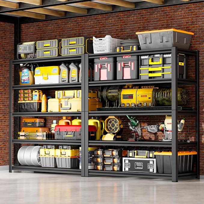 72''H Garage Shelving Heavy Duty,3000LBS Storage Shelves,5-Tier Adjustable Metal Shelve Storage Shelf Rack, Industrial Shelving Unit for Garage,Warehouse,Basement (47" W x 23.6" D x 72" H) 2PC