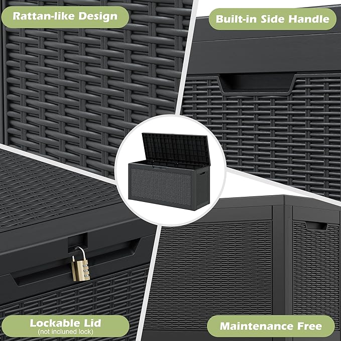 60 Gallon Outdoor Storage Deck Box Waterproof,Large Resin Storage Container for Outside,Patio Accessories for Outsid,Backyard Delivery Boxes,Lockable Lid,Rattan Gray