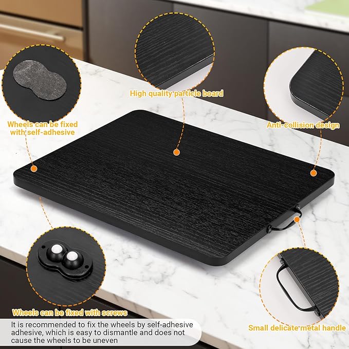 Sliding Tray for Coffee Maker, 360° Rotating Appliance Slider for Kitchen Appliances, Wooden Sliding Tray Suitable for Kitchen Countertops and Kitchen Appliances(Black, Large)