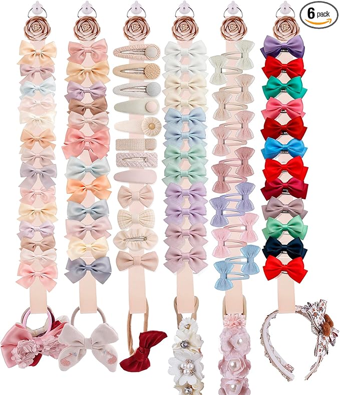 6PCS Bow Holder Hair Bow Organizer,Baby Decorative Hair Accessories Organizer,Flower Hair Clips Storage Bow Holder for Girls Hair Bows,Room Nursery Wall Hanging Decors (hua-6-B) (hua-6-B) (hua-6-M)