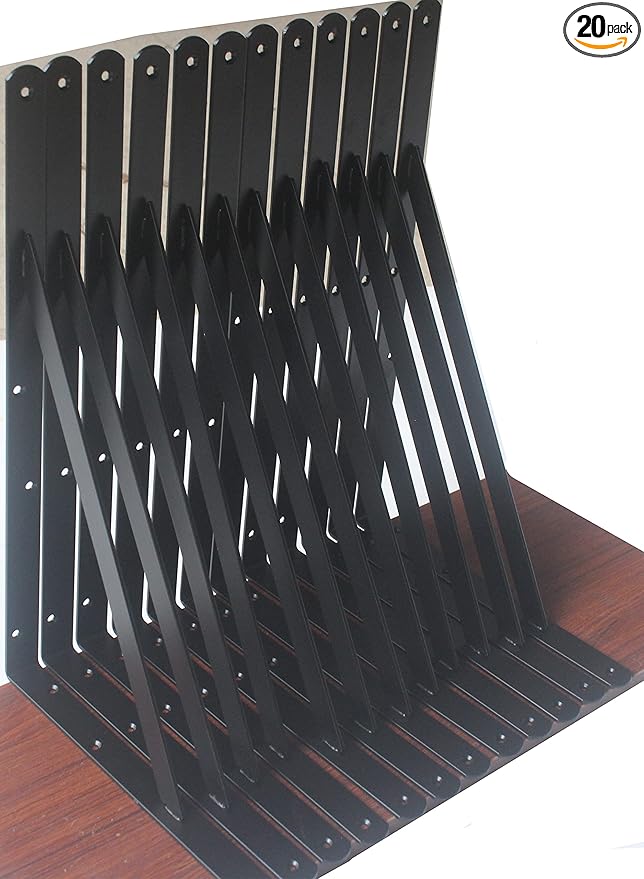 20 Pack L22 x H 12" Black Heavy Duty Shelf Brackets with Screws Metal Shelf Brackets Shelf Support Angle Brackets for Shelves L Brackets Heavy Duty Floating Shelf
