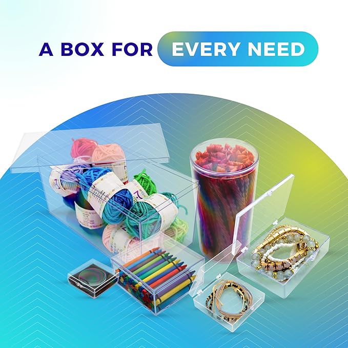 10-Pack Clear Hinged Plastic Containers, Keepsake Storage Boxes, 3 1/2" L x 2 9/16" W x 1" H, Made in USA, Plastic Display Case or Small Box for Storage and Organization