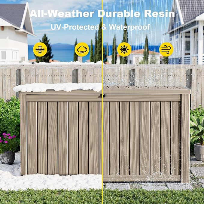 200 Gallon Waterproof Outdoor Storage Box, UV Resistant Resin Deck Box with Hydraulic Rod for Reinforced Stability, Perfect for Patio, Garden, and Pool, Grey