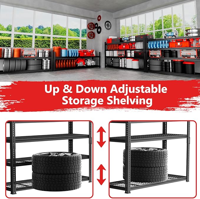 Storage Shelves 3PCS Garage Shelving Heavy Duty 2640LBS Capacity, 60"L x 24"W x 60"H Adjustable Metal Shelving Organizer Wire Rack, 4 Tier Utility Shelf Unit for Pantry Closet Warehouse Organization