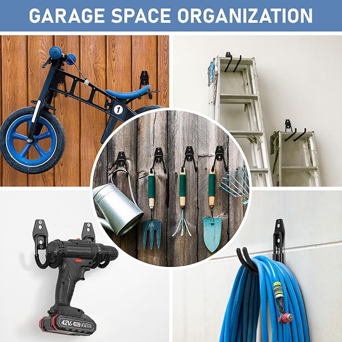 Garage Hooks with Anti-Slip Coating,Heavy Duty Wall Mount Storage Hooks for Hanging Bike,Hose,Ladder,Yard,Garden Tools (42 Pack Black)