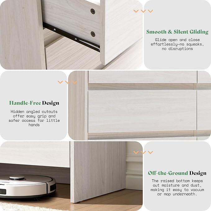 AMERLIFE 6 Drawer Dresser for Bedroom, 49" Long Modern Chest of Storage Drawers with Rounded Corners, Anti-Tip Kit, Wood Cabinet Organizer for Closet, Living Room, Nursery, Easy Assembly, White