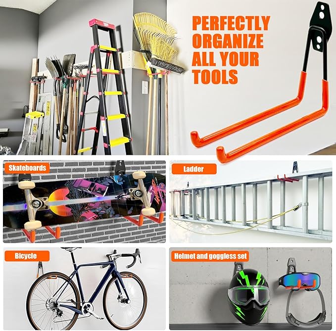 Heavy Duty Garage Storage Hooks,2 Pack Utility Steel Garage Tool Organizer Wall Mount for Hanging Power and Garden Tools Ladders Hoses Bikes Ropes & Bulk Items