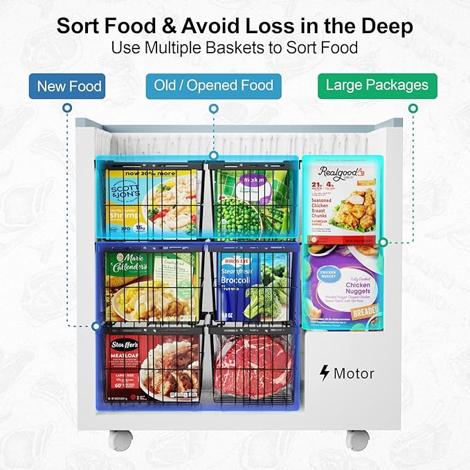 iSPECLE Freezer Organizer Bins - Fit 5 to 9 Cu.Ft, 6 Pack Adjustable & Extra Large Chest Freezer Organizer Bins for Deep Freezer, Easy Organize Basket Store More, Stackable No Wasted Space, Black