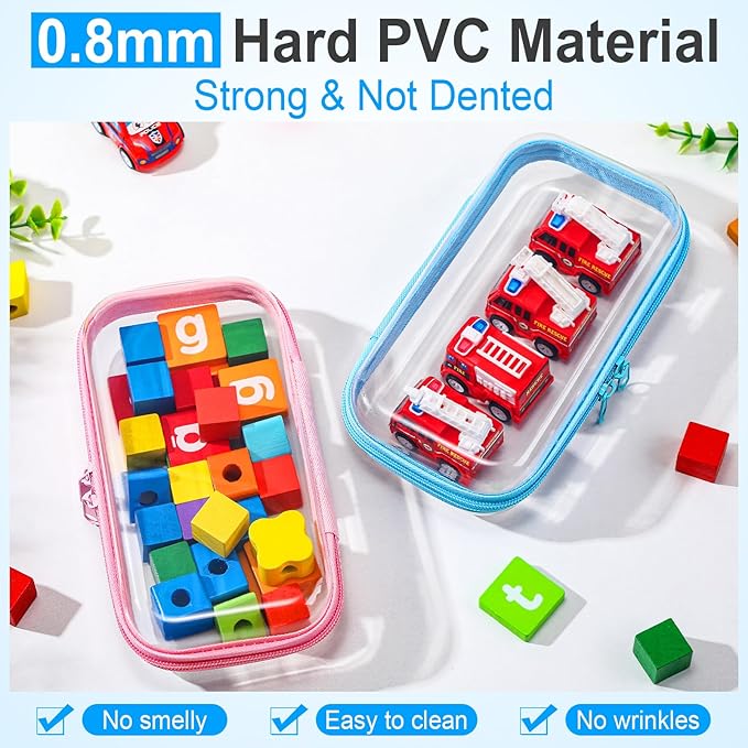 Sanwuta 6 Pcs Clear Hard Zipper Case Hard Plastic Zipper Pouches Transparent Makeup Bag Pencil Pouches for Travel Snacks Christmas Trinket Storage Organizer Box(Colorful,7.48 x 3.94 x 2 Inch)