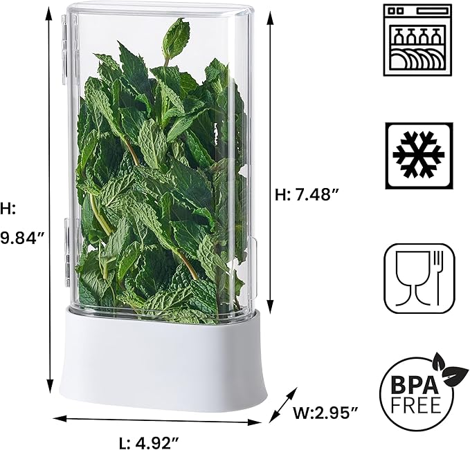 vacane Herb Keeper for Refrigerator, Fresh Herb Saver Herb Storage Containers, Cilantro Container for Fridge Asparagus Container, Dishwasher Safe
