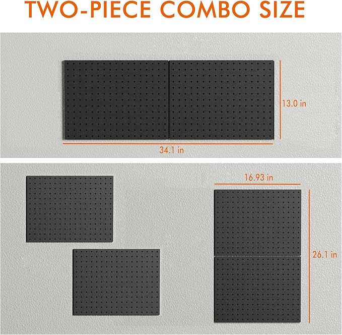 G.CORE Heavy Duty Metal Pegboard Organizer - Wall Storage Steel Peg Board Panels Set 1/4 inch Round Holes 17"x13" 4 Pack Garage Craft Tool Display Hanging Rack Organization Kit with Mounting Hardware