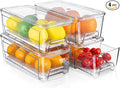 Large Fridge Organizer Drawers, 4 Pack Stackable Fruit and Vegetable Storage Containers, Clear Pull-Out Refrigerator Organizer Bins for Kitchen, Refrigerator, Pantry, Cabinet, Freezer